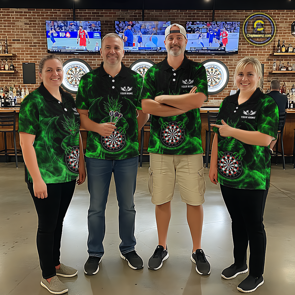 Custom Green Dragon Darts Board Dart Shirts For Women Darts Team Jerseys Polo & 1/4 Zip NNT121