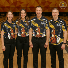 Load image into Gallery viewer, Custom Yellow Funny Horse Bowling Tournament Jersey for Women Bowling Team Shirts Polo &amp; 1/4 Zip HNT180