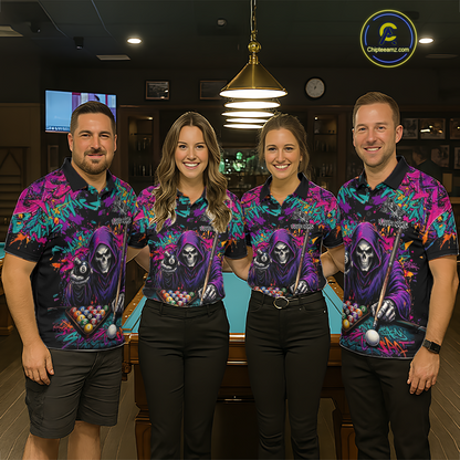 Custom Graffiti Grim Reaper 8 Ball Billiard Shirt for Men Billiard Team Jersey Billiard League NNT186