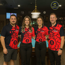 Load image into Gallery viewer, Black And Red Cracked Flaming Pool 8 Ball Men Billiard Shirt Custom Ball Billiard Team Attire NYN2625