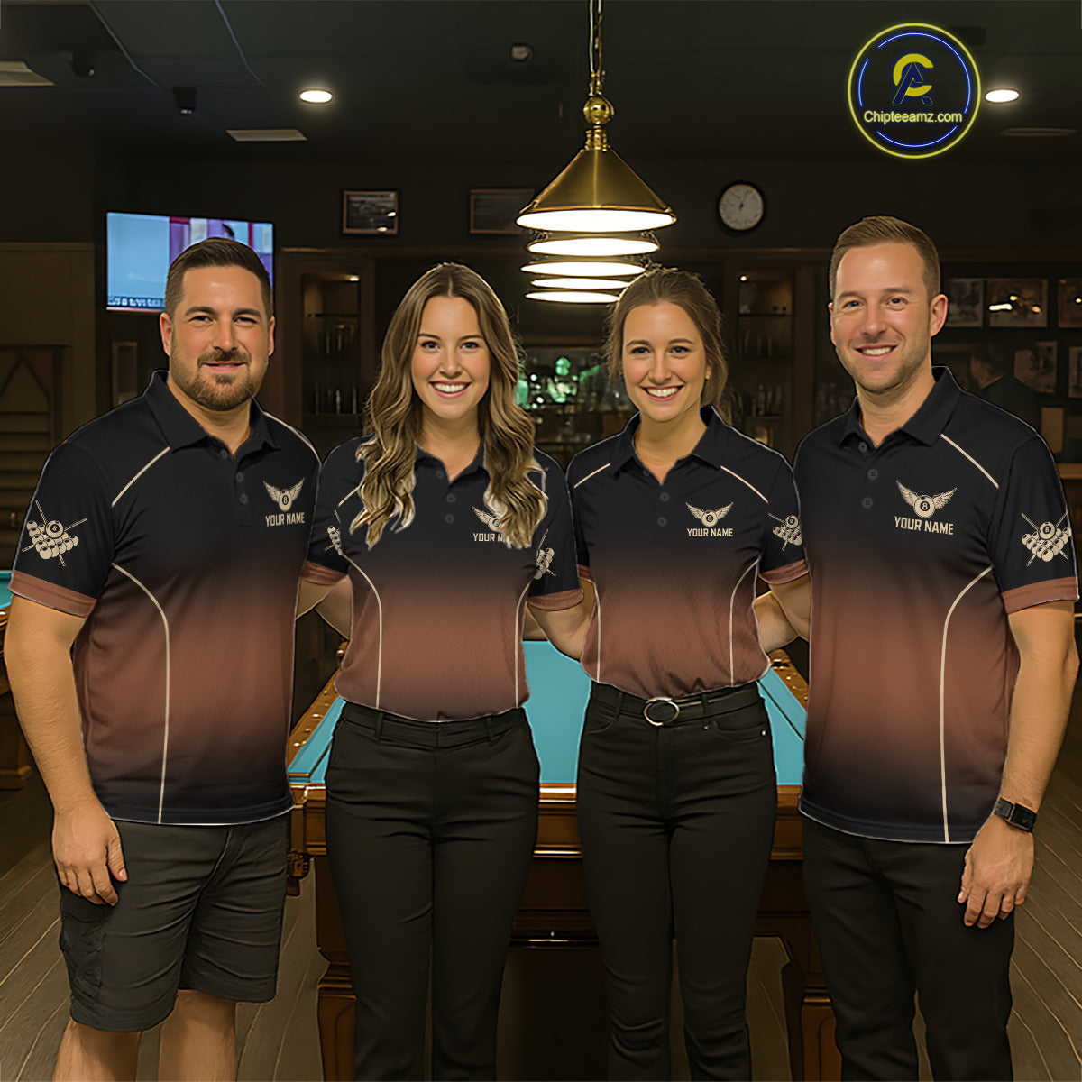 Black And Brown 8 Ball Pool Men Billiard Polo & 1/4-Zip Shirt Custom Billiard Balls Jerseys NYN2442