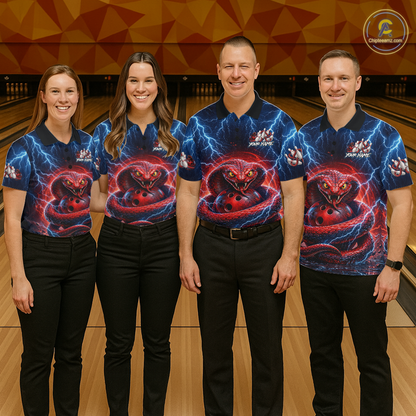 Blue Lightning Thunder Red Snake Bowling Shirt for Men Custom Bowling Team Jersey Bowling Outfit QZT994