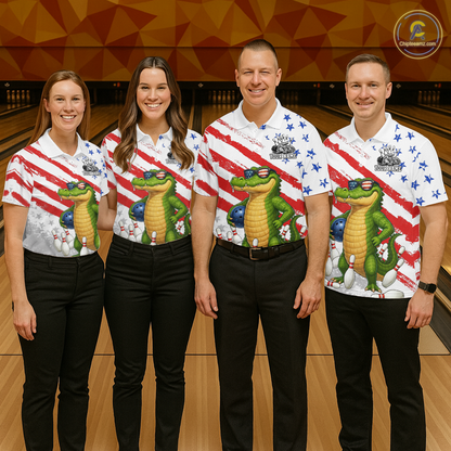 Custom US Flag Funny Alligator Bowling shirts for Men, Crocodile  Bowling Team Jerseys HNT206