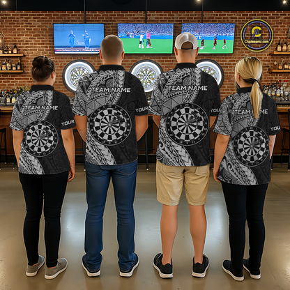 Custom White Tribal Dart Shirts for Men Dart Team Jersey Dartboard Gifts Polo & 1/4 Zip NNT163