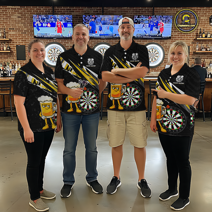 Custom Yellow Funny Beer Dart Shirts for Men Darts Team Jerseys Dart Tournament Polo & 1/4 Zip NNT139