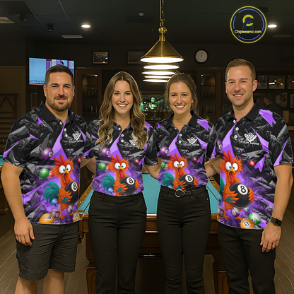 Custom Funny Purple Chicken 8 Ball Pool Billiard Shirt for Women Polo & 1/4 Zip, Billiard Team Jerseys NNT148
