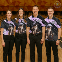 Load image into Gallery viewer, Custom Funny Cat Holographic Bowling Jersey for Women Bowling Polo &amp; 1/4 Zip Bowling Team Shirts HNT198