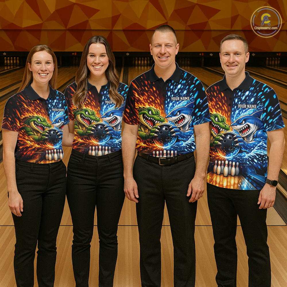 Custom Flame Shark and Alligator Bowling Jersey for Women Bowling Uniform Bowling Team Shirts HNT248