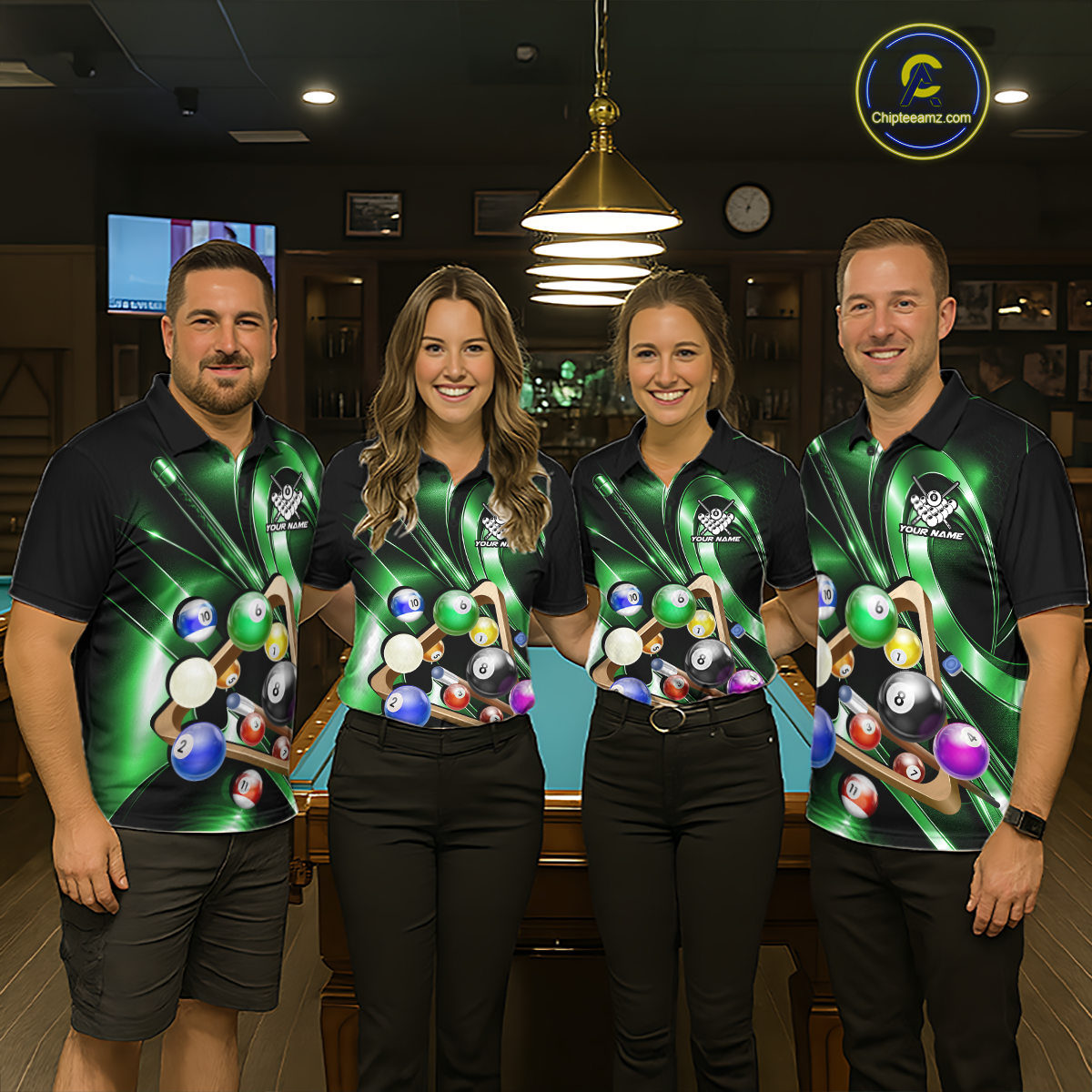 Custom Ball Pool Shirts Green Billiard Shirt for Women Billiard Team Jersey Billiard League NNT180