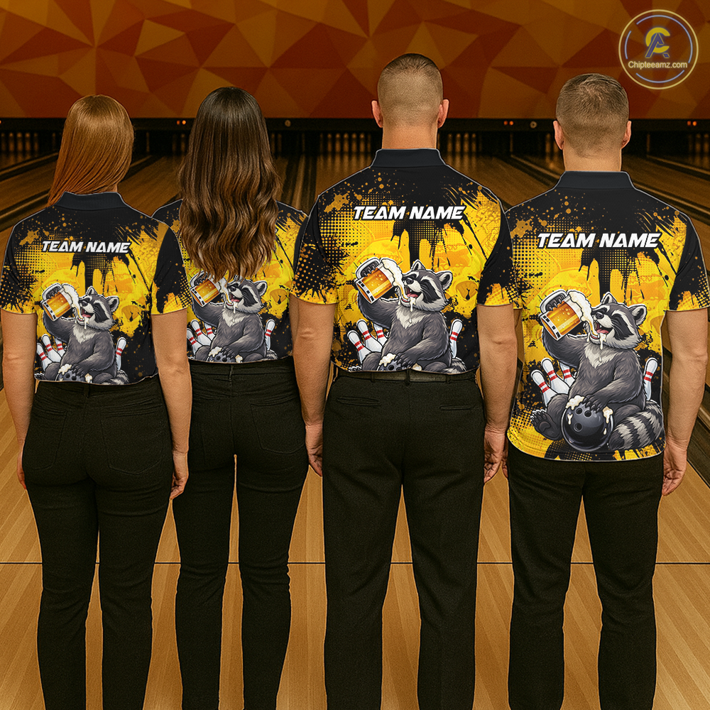 Custom Beer Raccoon Bowling Jersey for Men Bowling Polo & 1/4 Zip Bowling Team Shirts HNT270