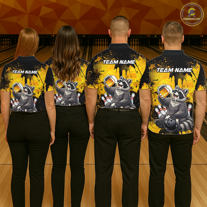 Custom Beer Raccoon Bowling Jersey for Men Bowling Polo & 1/4 Zip Bowling Team Shirts HNT270