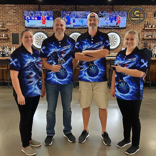 Thunder Torn US Flag Eagle Dartboard Men Darts 1/4-Zip Shirt Custom Patriotic Dart League Shirt NYN2649