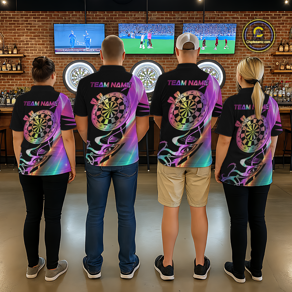 Custom Neon Pattern Dart Shirts For Men Dart Board Shirts Polo & 1/4 Zip Dart Jersey Team NNT128
