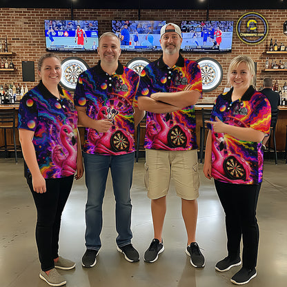 Personalized Cute Flamingo Dart Polo & Quarter Zip Shirt For Women Colorful Rainbow Paint Darts Jersey NYN2869