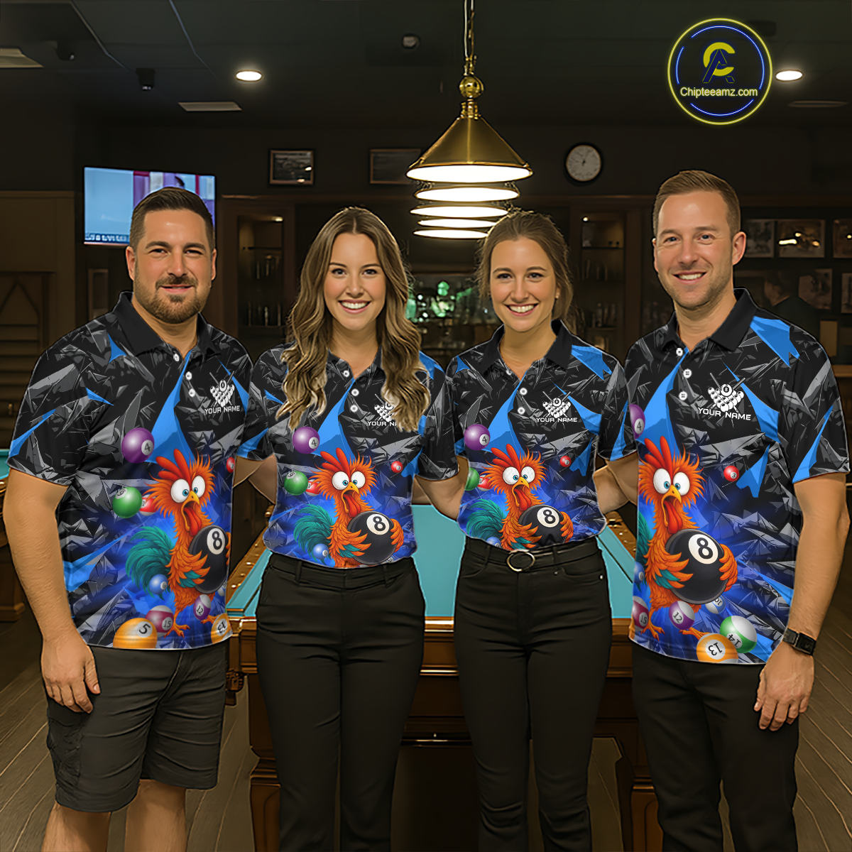 Custom Funny Blue Chicken 8 Ball Pool Billiard Shirt for Women Polo & 1/4 Zip, Billiard Team Jerseys NNT148