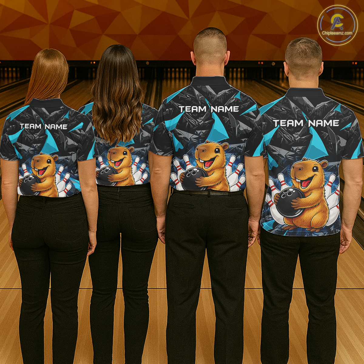 Custom Turquoise Capybara Bowling Jersey for Women Bowling Team Shirts Bowling Polo & 1/4 Zip HNT255