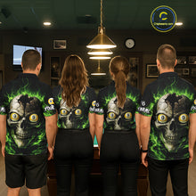 Load image into Gallery viewer, Green Flaming Cracked Skull 8 Ball &amp; 9 Ball Pool Billiard Shirt For Men Custom Billiard Apparel NYN2635