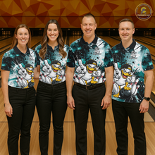 Load image into Gallery viewer, Custom Teal Funny Duck Bowling Jersey for Men Bowling Uniform Polo &amp; 1/4 Zip Bowling Team Shirts HNT237