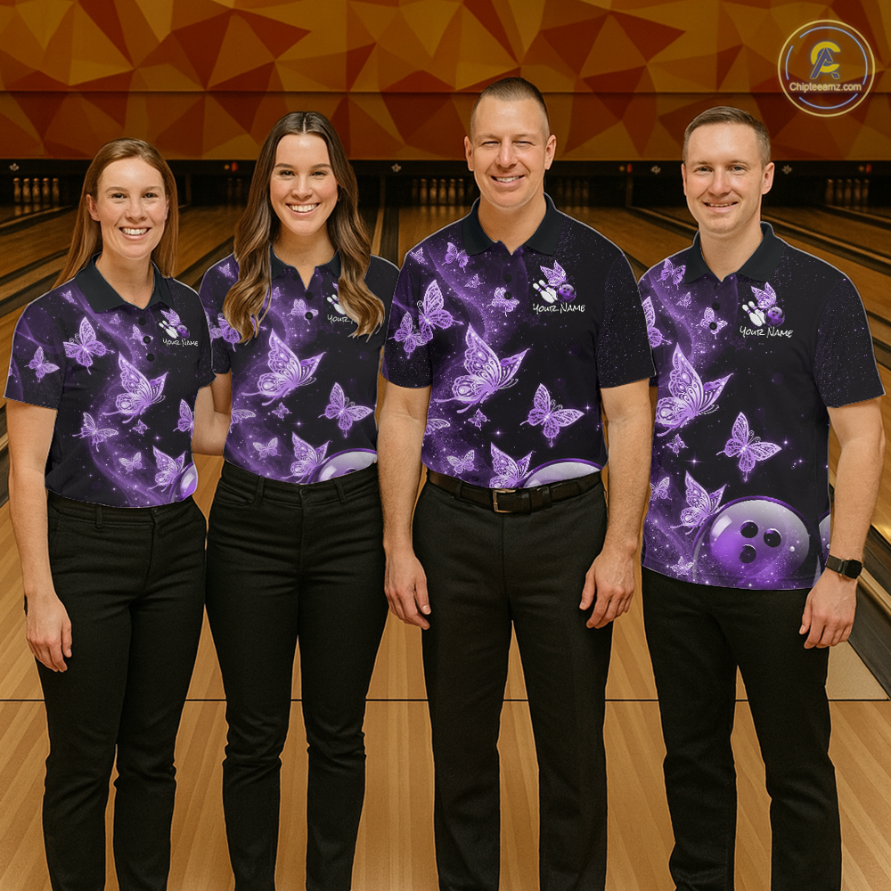Custom Purple Galaxy Butterflies Bowling Shirt for Women Butterfly Bowling Team Jersey Bowling League HNT277
