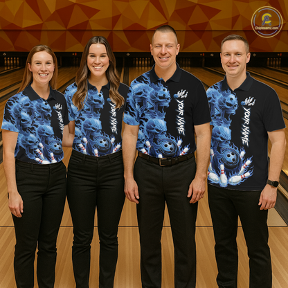 Custom Flame Skull Bowling Jerseys for Women Bowling League Polo & 1/4 Zip Bowling Team Shirts HNT203