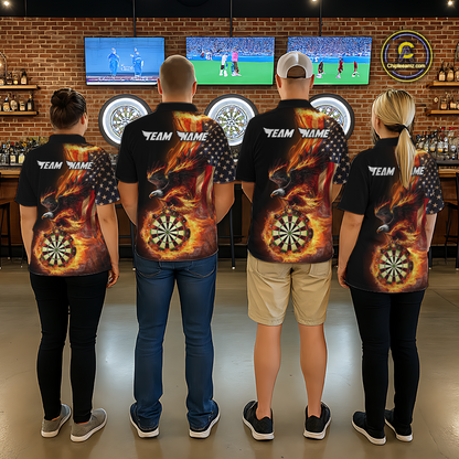 Custom Flame US Flag Eagle Darts Shirt for Women Darts Team Jerseys Dart Tournament Polo & 1/4 Zip NNT112