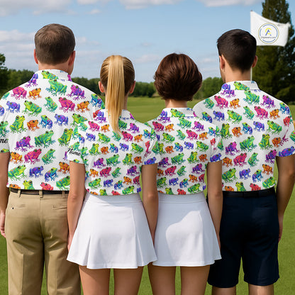 Funny Colorful Frog Pattern Mens Golf Polo Shirts Custom Watercolor Golf Attire For Men, Golf Gifts NHN0134