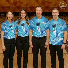 Load image into Gallery viewer, Custom Funny Dolphin Bowling Polo Shirt Blue Ocean Theme Team Jersey Bowling Outfit for Men QZT857