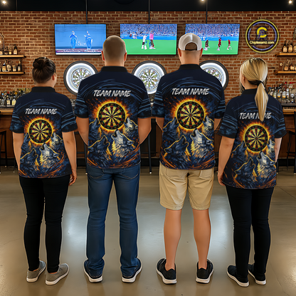 Custom Funny Flame Wolf Darts Board Dart Shirts For Men Darts Team Jerseys Dart Tournament NNT149