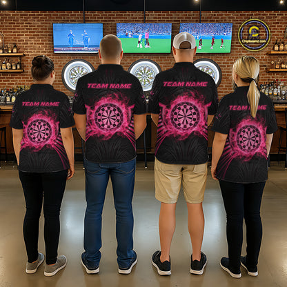 Black And Pink Smokes Dartboard Men Darts Polo Shirts Custom Tribal Dart Team Jerseys NYN2349