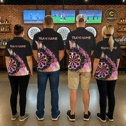 Pink Holographic Dartboard Grunge Darts 1/4-Zip Shirts For Men Custom Name For Darters NYN2705