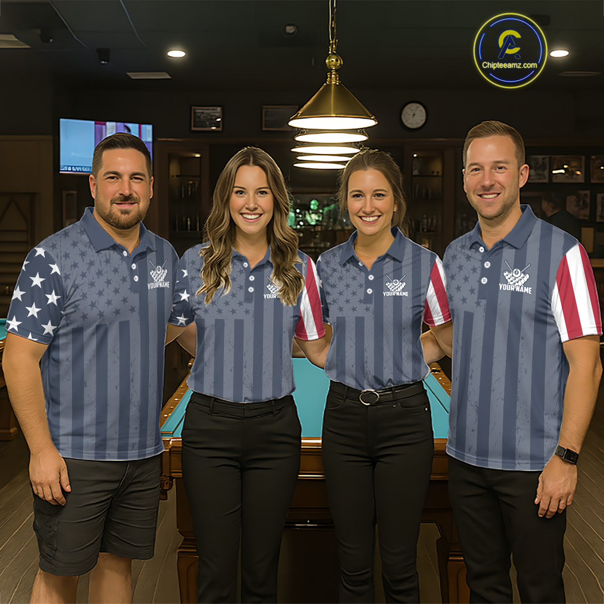 Custom American Flag Billiard Team Shirts for Men Patriotic Billiard Jersey Polo & 1/4 Zip Pool Shirt BHT24