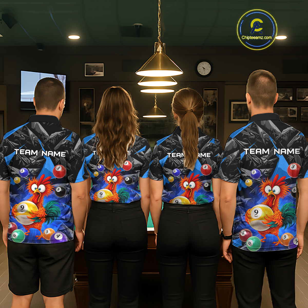 Custom Funny Blue Chicken 9 Ball Pool Billiard Shirt for Women Polo & 1/4 Zip, Billiard Team Jerseys NNT157