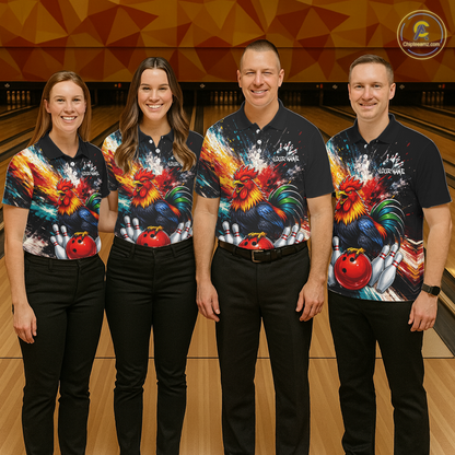 Custom Funny Rooster Bowling Jersey for Women Bowling Team Shirts Bowling Polo & 1/4 Zip HNT256