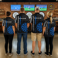 Load image into Gallery viewer, Custom Blue US Flag Darts Shirt for Men Darts Team Jerseys Dart Tournament Polo &amp; 1/4 Zip NNT116