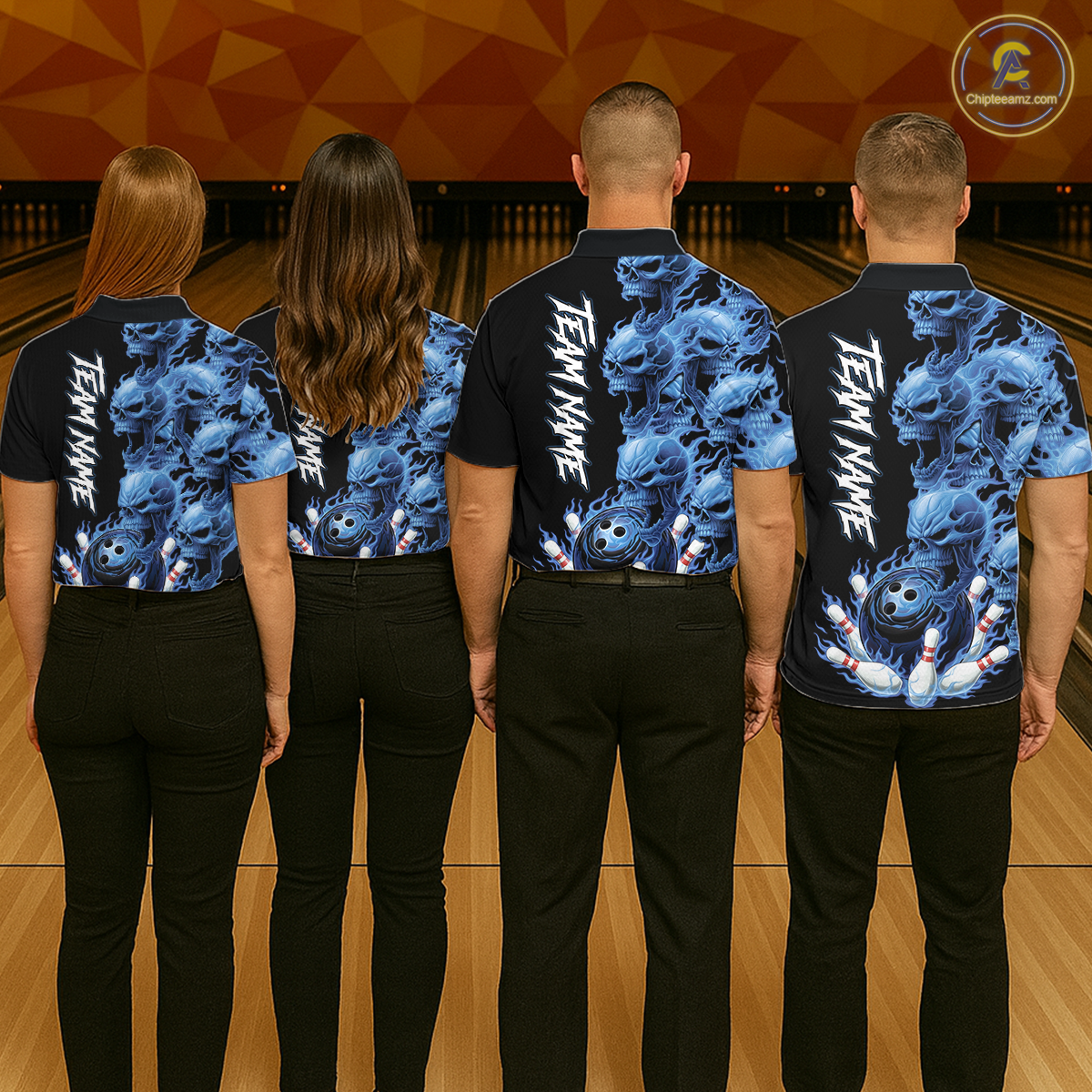 Custom Flame Skull Bowling Jerseys for Women Bowling League Polo & 1/4 Zip Bowling Team Shirts HNT203