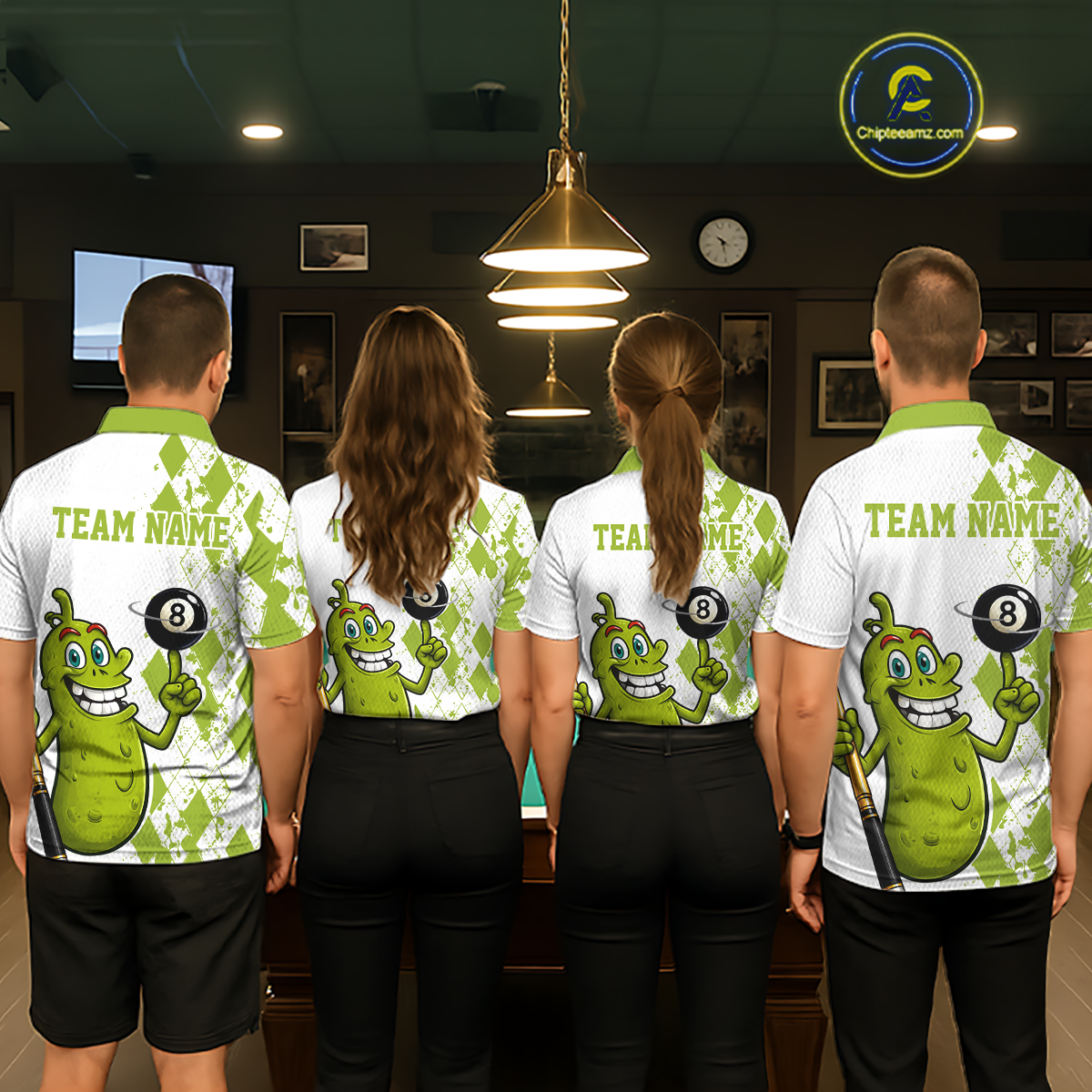 Custom Funny Pickle 8 Ball Pool Shirts Argyle Billiard Shirt for Women Billiard Team Jersey League NNT173