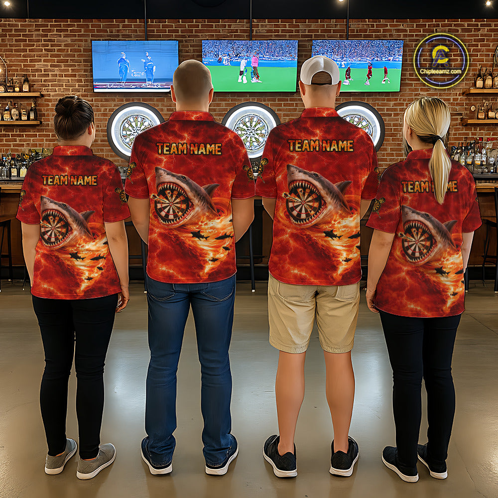 Fire Flame Tornado Funny Shark Darts Quarter-Zip Shirt For Men Custom Dart Team League Shirt|Red NYN2657