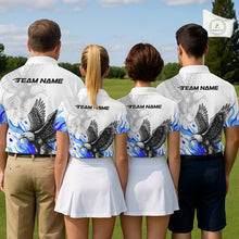 Load image into Gallery viewer, Mens Golf Polo Shirt Custom Eagle Blue Flame Golf Tops, Personalized White Golf Outfit For Men NHN0070