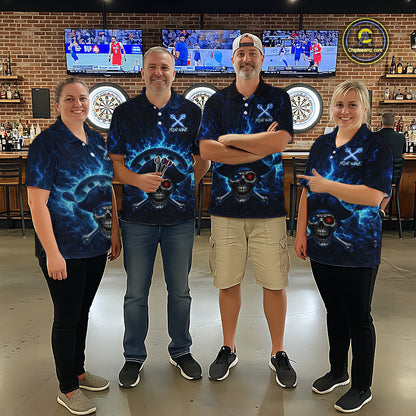 Blue Dartboard & Arrow Fire Flame Pirate Dart Quarter-Zip Shirts For Men Custom Dart Team Jerseys NYN2726