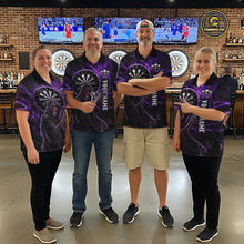 Load image into Gallery viewer, Grunge Purple Grim Reaper Men Darts Polo &amp; 1/4-Zip Shirts Custom Thunder Lightning Darts Team Jersey NYN3037