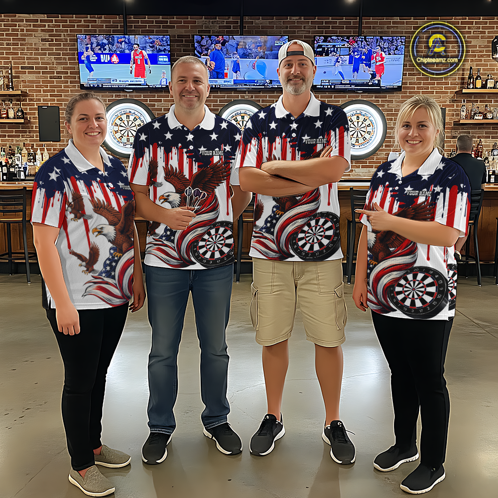 US Flag Eagle 3D Dartboard Men Darts Team Shirt Personalized Patriotic Dart Polo Jerseys NYN2571