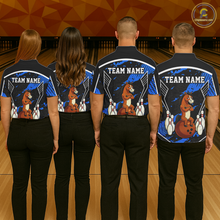 Load image into Gallery viewer, Custom Blue Funny Horse Bowling Tournament Jersey for Women Bowling Team Shirts Polo &amp; 1/4 Zip HNT180
