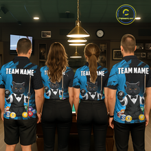 Load image into Gallery viewer, Custom Black Cat 8 Ball Pool Shirts Blue Billiard Shirt for Men Billiard Team Jersey Billiard Gift NNT181