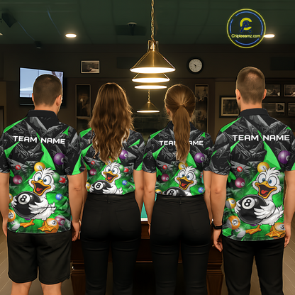 Custom Green Funny Duck 8 Ball Pool Shirts Billiard Shirt for Men Billiard Team Jersey League NNT172