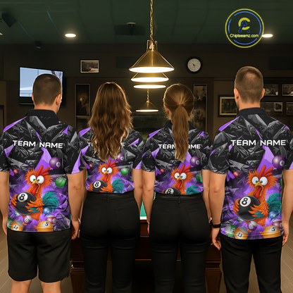 Custom Funny Purple Chicken 8 Ball Pool Billiard Shirt for Women Polo & 1/4 Zip, Billiard Team Jerseys NNT148