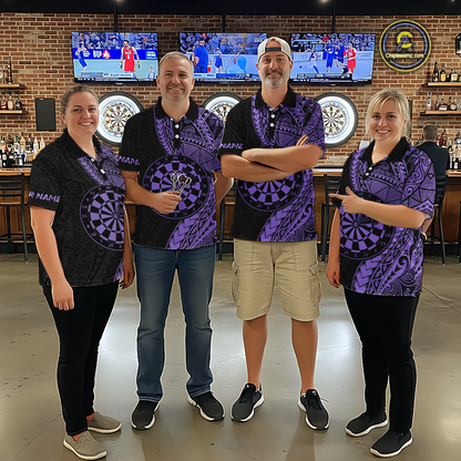 Custom Purple Tribal Dart Shirts for Men Dart Team Jersey Dartboard Gifts Polo & 1/4 Zip NNT163