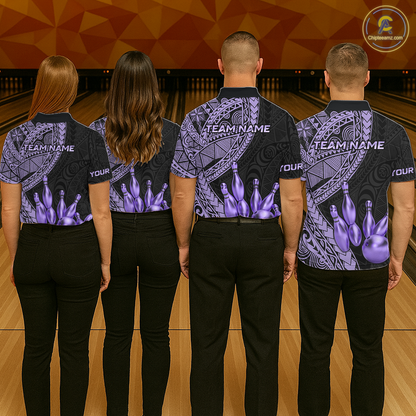 Black and Purple Tribal Pattern Bowling Jersey for Women Bowling Uniform Bowling Team Shirts HNT225