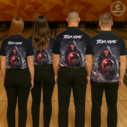 Personalized Grim Reaper Bowling Team Shirt for Men Bowling Jersey Polo & 1/4-Zip Bowling Outfit QZT881