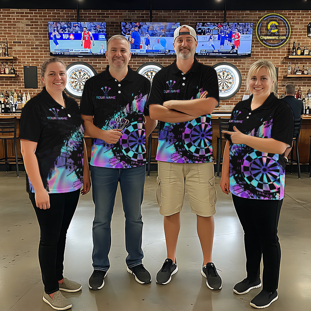Purple Holographic Dartboard Grunge Dart Polo Shirts For Men Custom Name For Darters NYN2282