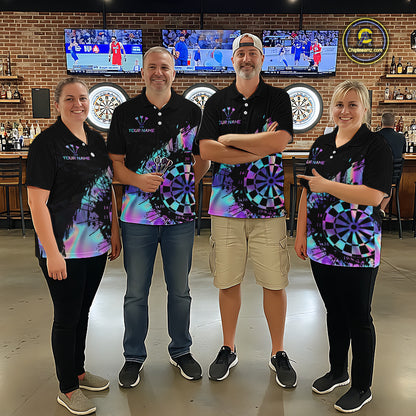 Purple Holographic Dartboard Grunge Dart Polo Shirts For Men Custom Name For Darters NYN2282